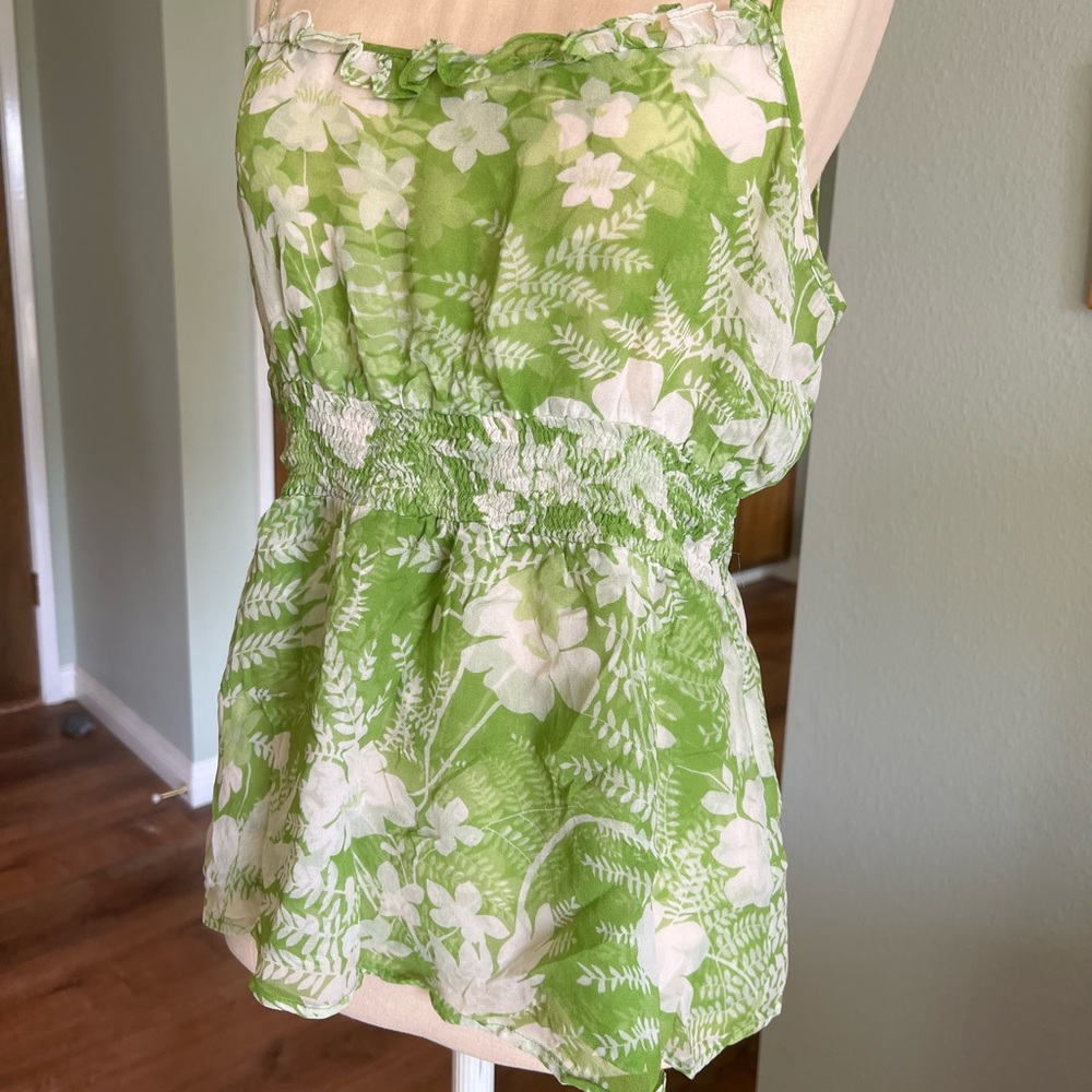 Anthropologie Odille Spaghetti Strap Green Floral Top L - Picture 2 of 6